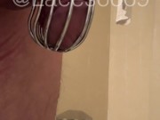 Awww, big cock caged and trying to pee! Pathetic owned bitch.