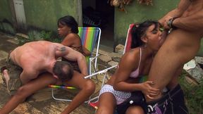 outdoor orgy with anal and dp as these island girls take it in all holes