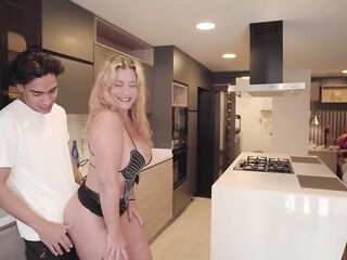 My stepdaughter knows that I bang her large cock boyfriend and invites me to have a bi-sexual 3some with her!
