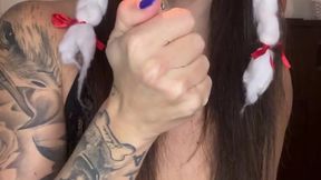 Amateur GF gives a sloppy blowjob while smoking and talking dirty.