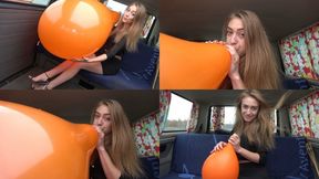 Looner Fantasy: Tall Model Dina Mouth-Inflates Giant Orange Balloon (FullHD quality)