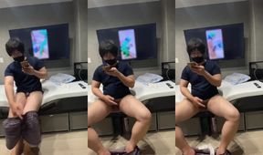 Gay asian student destroyed by huge cumshot after watching naughty video