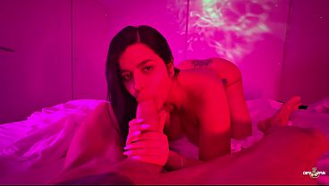 Hot tattooed Latina rides and sucks massive cock POV style