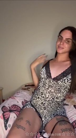 Sweet Tgirl got horny on bed