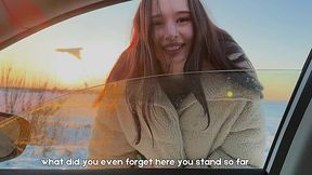 Slim Inked Brunette Hitchhiker Indulges In Hot Sex With a Driver On a Cold Winter Day