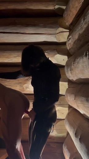 Dark Pegging on the Stairs with a Pink Dildo