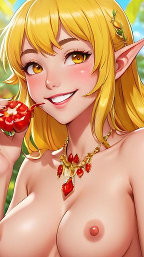 Ai Artistic Nude Adult Woman Eating Carolina Reaper - Colorful Garden Slideshow