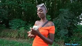 Public agent - african woman with Hairy Pussy and Big Ass shoots a load hard on my cock