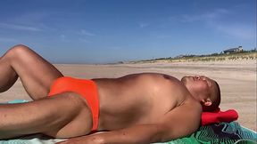 Sunbathing in Fire Island Orange Bikini