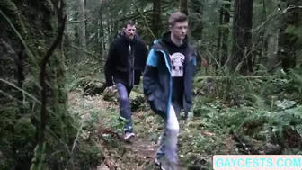 Twink Jonathan and his stepdad Hunk have bareback anal in the woods
