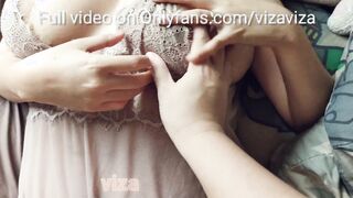 Kinky morning sex, no condom cum in vagina with long titties women