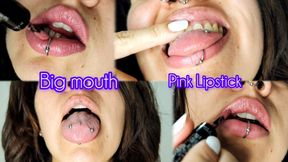Pink lipstick on thick lips - Big mouth - Mouth Fetish
