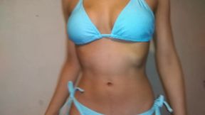 this indian girl show off her cyan swimsuit and her heavenly shaped body