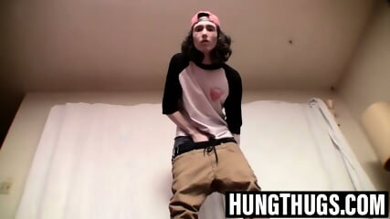 Bony twink thug grips hard cock for rough wanking