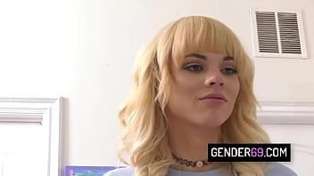 Blonde TS Kate Zoha loves ridding cock reverse cowgirl