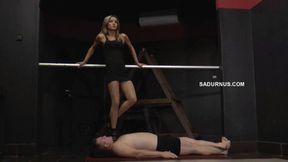 Mistress Tatjana trample in high heels and nylon! Full movie!