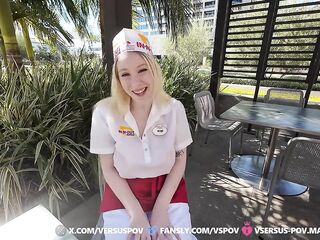 In-N-Out Burger Beauty with Giant Boobs Screws large Jock at Work
