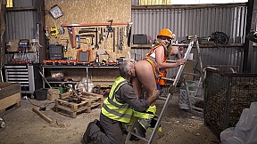 Horny slut Denice K gets fucked in the garage