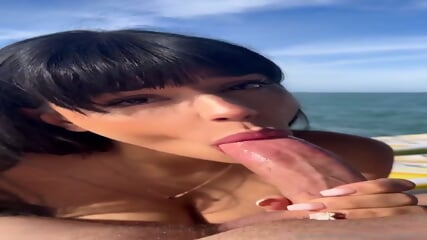 Hot brunette sucking my fat meat on the boat