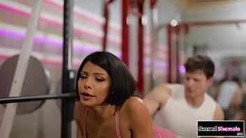 Latina tgirl Lola Morena gets barebacked at a gym