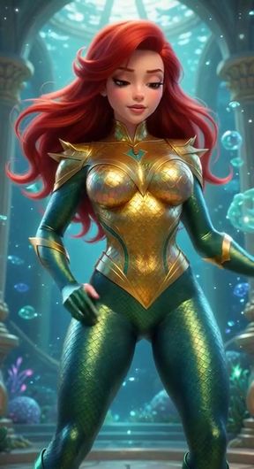 superheroine shows off her toned body in a studio setting