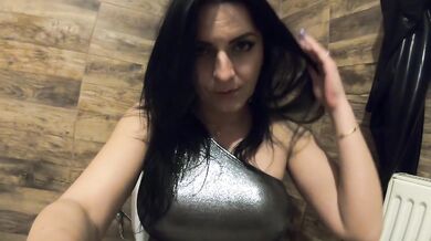 Open Pussy Jumpsuit Pee Play. Tight Outfit Tease, Big Tits and Intense Bathroom Fetish