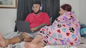 My boyfriend is working and I bombard him with farts, he doesn't listen and I give him a blowjob and I fart on his cock and my ass is so big wet farts