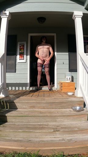 Having a wank in the early morning sun in high heels and my ex wifes stockings   Clip 1