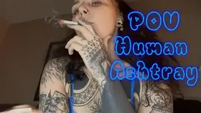 POV Human Ashtray – Brunette Ponytail, Blue Bra, Smoke Blown & Ashed on You | Mistress Mercy Rage