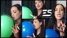 Smoking and popping balloons in a leather jacket