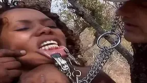 Super Hot Curly Black Darling Tied Up And Roughly Teased By Two Dominant Massive Dicks