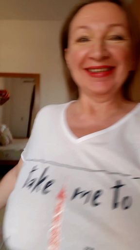 Busty granny teasing