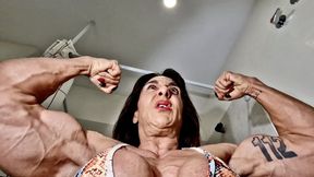 fbb hairy muscle rude weet pump muscles going alpha role flexing grunting double biceps wide big hairy back and musce traps full pack strong woman muscular pecs angry deep voice hardcore muscle mass veiny