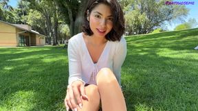 Brunette Teen Hazel Hart in Tan Pantyhose and Panties Masturbating and Teasing