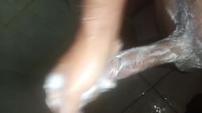 Skinny man with natural body masturbating