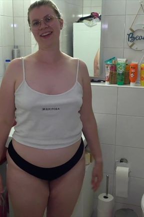 Family Quickie in the Bathroom, Stepbrother Also Wants to Fuck Her and Cum All Over Her Tits.