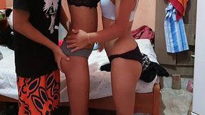 Skinny College Girl's Painful First Threesome
