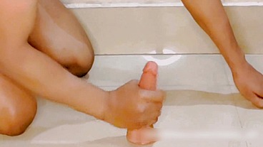 Thai shemale tight anal fuck by huge dildo and masturbating