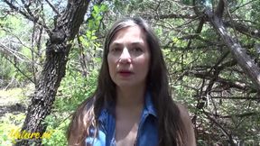 Hairy MILF plays with herself in the woods