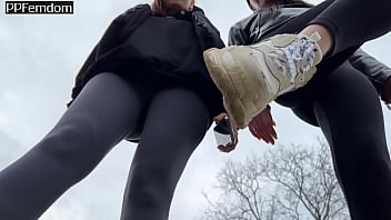 You Have To Lick The Dirty Sneakers Of Two Girls After Chasing Them While Looking At Their Butts