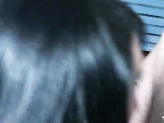 Slim black hair Teen with Mini Boobs but Round Bouncing Ass entice Big Shlong Co-Worker to Risky Screw