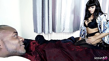Black hair Beauty Ava Dalush in Nylon Stockings have her first Interracial BBC Sex by Black Monster Cock