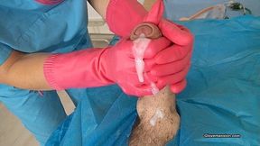 Spunky Spontex rubber glovejob