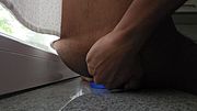 Guy takes on blue monster like dildo