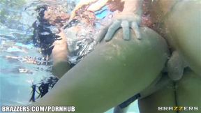 Latina MILF with huge boobs fucks the pool boy in