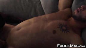 Muscular Johnny Bronco flexes muscles while bouncing his big booty on the big blac