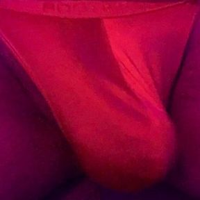 Playing With My Bulge In a Little Orange Satin Thong