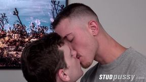 FTM jock Declan Gray bends over to welcome Ethan Tates eager meat