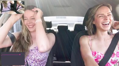 Nadia Foxx & Serenity Cox cumming hard in public drive thru with Lush remote controlled vibrators