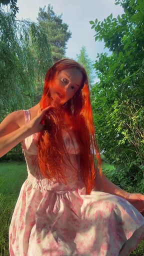 Slender girl strips off sundress for a hot solo session